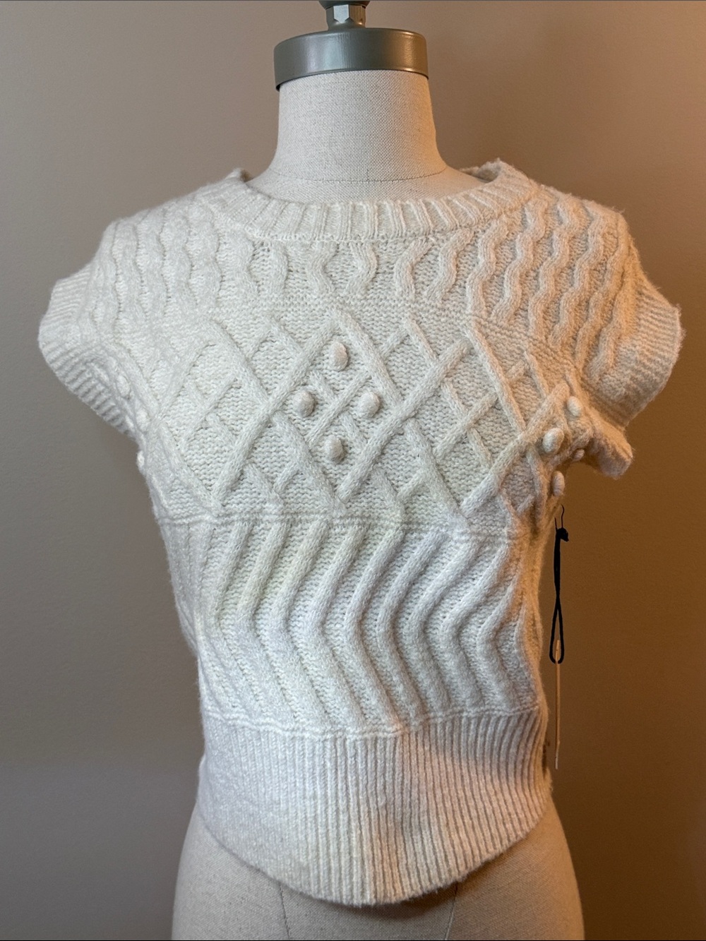 Sincerely Jules Cream Cable Knit Short Sleeve Sweater